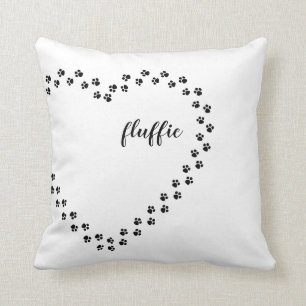 Dog name love pillow, pawprints heart pet throw pillow