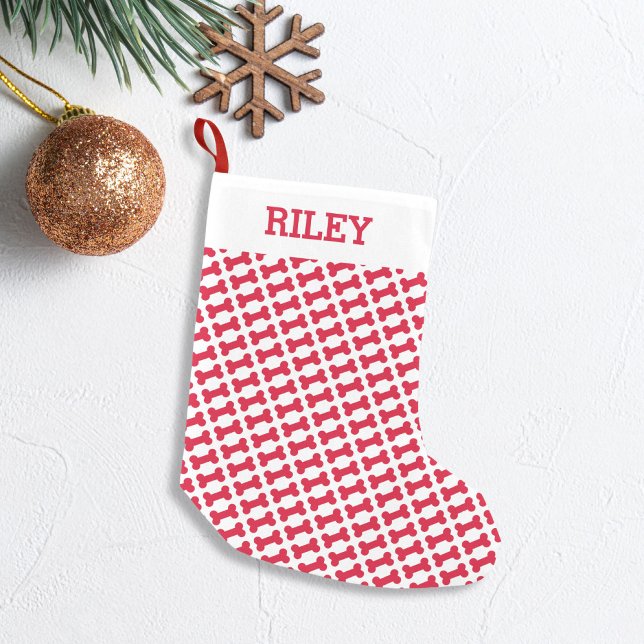 Dog Name Red Dog Bone Personalized Christmas Small Christmas Stocking (Creator Uploaded)