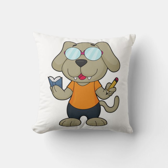 Dog Nerd Book Glasses Throw Pillow (Front)