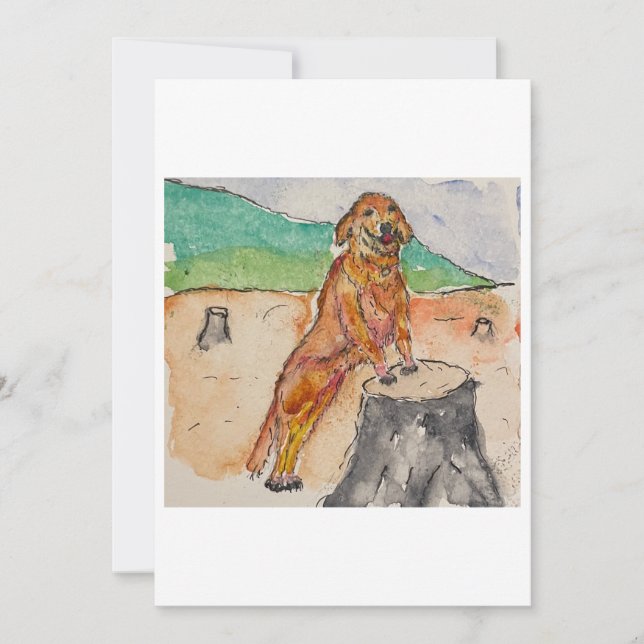 Dog Next to a Tree Stump Greeting Card (Front)