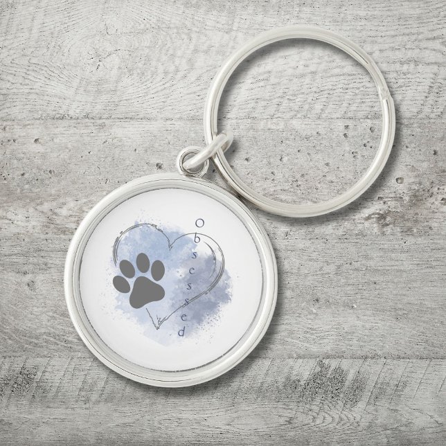 Dog Obsessed Heart Paw Blue Watercolor Keychain (Creator Uploaded)
