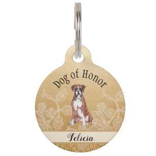 Dog of Honour Day of Wedding Gold with Faux Lace Pet Tag