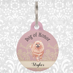 Dog of Honour Day of Wedding with Cream Faux Lace Pet Tag