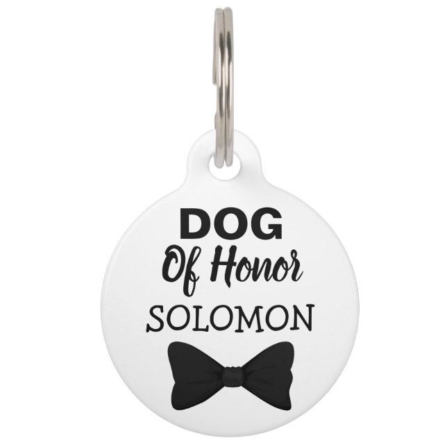 Dog of Honour pet wedding black bowtie Tag (Front)