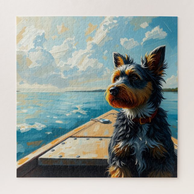 Dog on a boat jigsaw puzzle (Vertical)