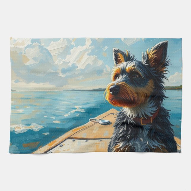 Dog on a boat kitchen towel (Horizontal)