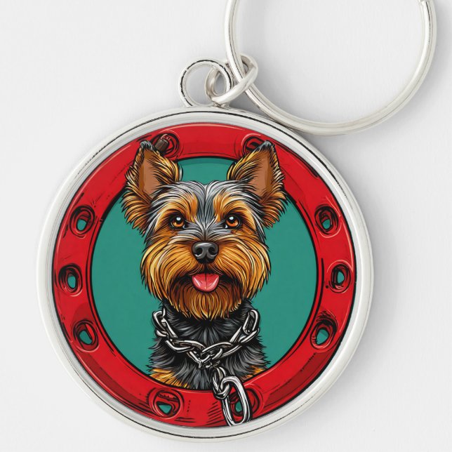 Dog on a green background keychain (Front)