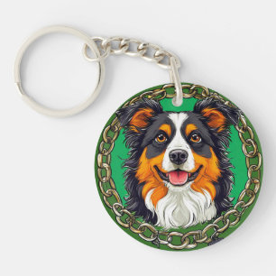 Dog on a green background with chains keychain