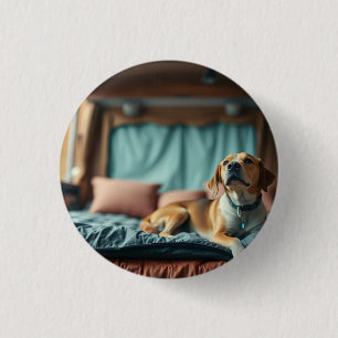 Dog on Bed 1 Inch Round Button