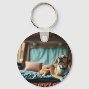 Dog on Bed Keychain