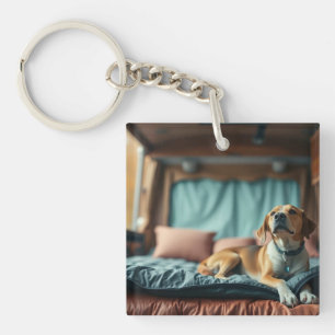 Dog on Bed Keychain