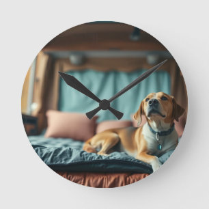 Dog on Bed Round Clock