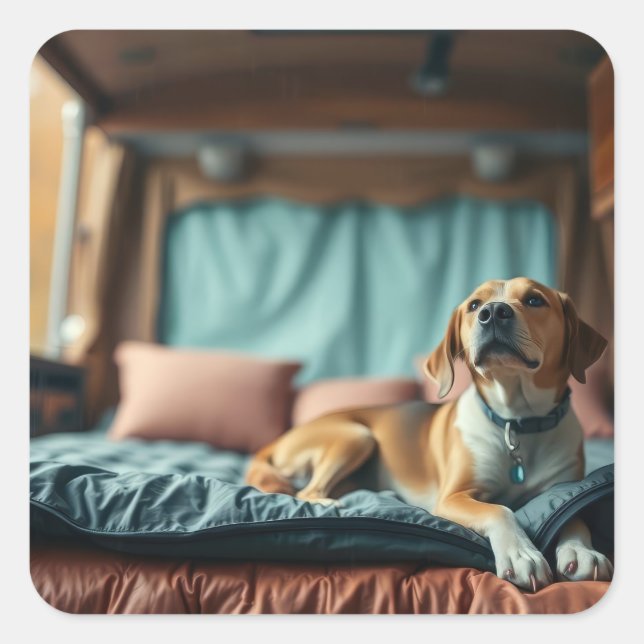 Dog on Bed Square Sticker (Front)