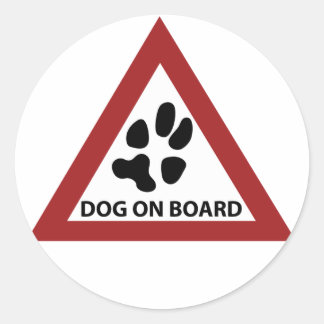 dog on board classic round sticker