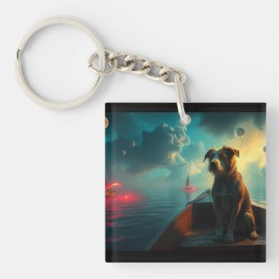 Dog on boat keychain