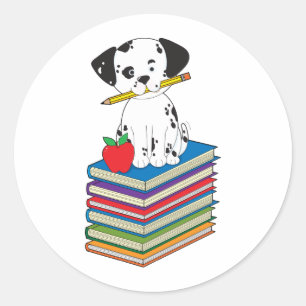 Dog on Books Classic Round Sticker