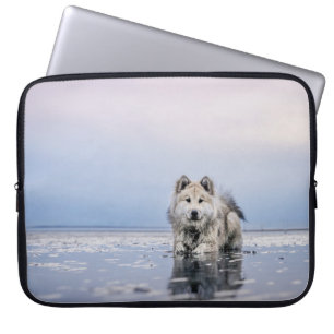 DOG ON CALM BODY OF WATER LAPTOP SLEEVE