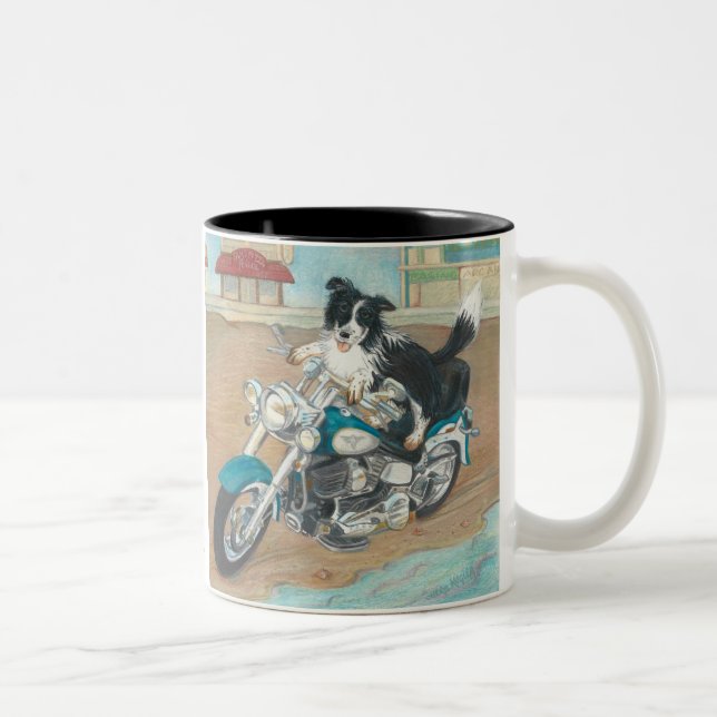 Dog on Motorcycle Two-Tone Coffee Mug (Right)