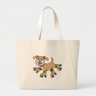 Dog On Roller Skates Hang On I See A Dog Large Tote Bag