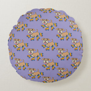 Dog On Roller Skates Hang On I See A Dog Round Pillow
