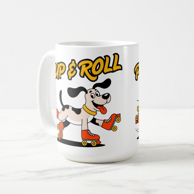 Dog On Roller Skates Pup & Roll Coffee Mug (Front Left)