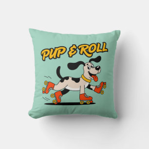Dog On Roller Skates Pup & Roll Throw Pillow