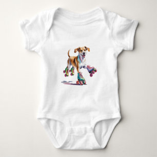 Dog On Roller Skates Watercolor Baby Bodysuit