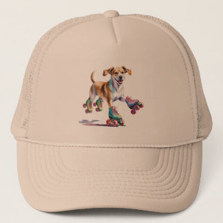 Dog On Roller Skates Watercolor Trucker Hat