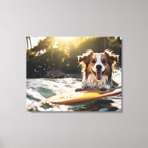 Dog on surfing board canvas print