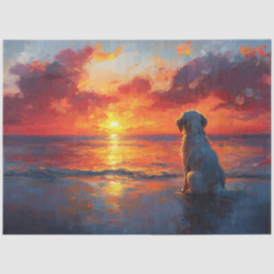 Dog on the Beach Watching the Sunset Decoupage Tissue Paper