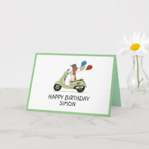 Dog on Vespa with balloons Card