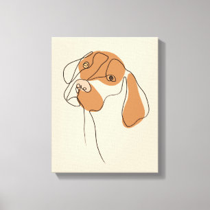 Dog One Line Drawing with Colour Canvas Print