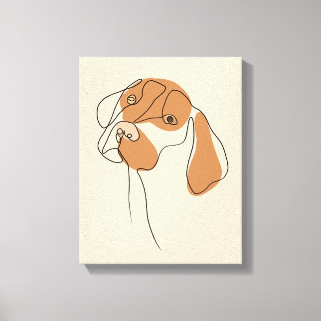 Dog One Line Drawing with Colour Canvas Print (Front)