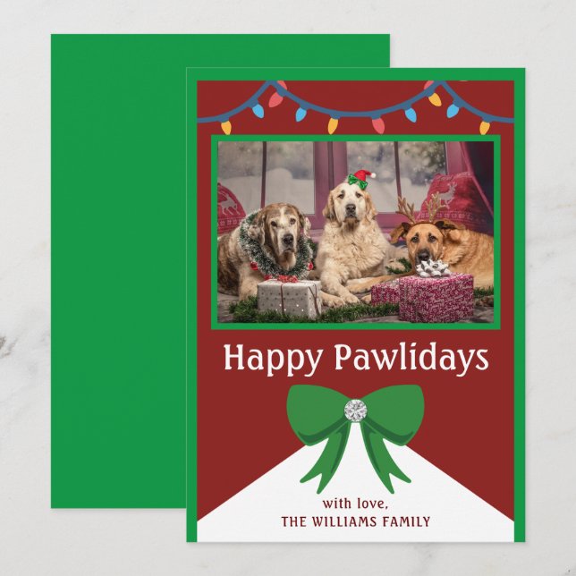 Dog one photo red and green Christmas Holiday Card (Front/Back)