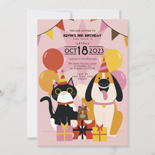 Dog or Cat Birthday Party Editable Invitation  (Front)