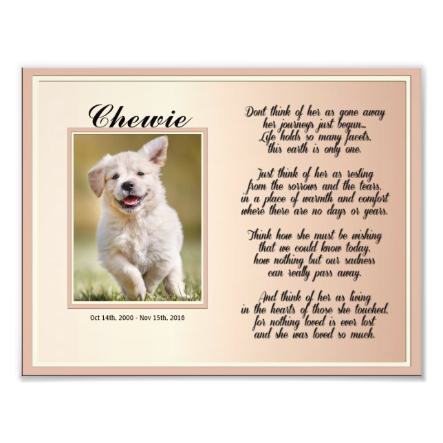 Dog or Cat Female Pet Memorial with Poem Photo Print (Front)