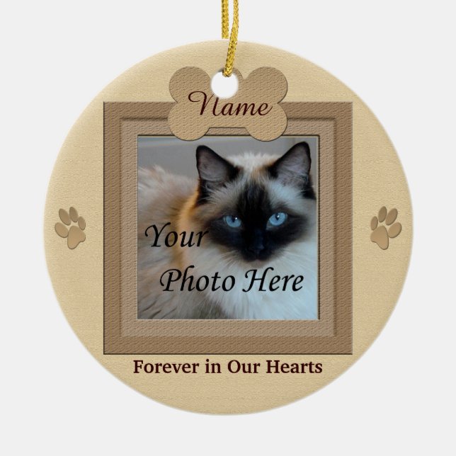 Dog or Cat Memorial Custom Beige Ceramic Ornament (Front)