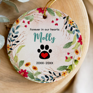 Dog or cat memorial paws cute colourful wreath ceramic ornament