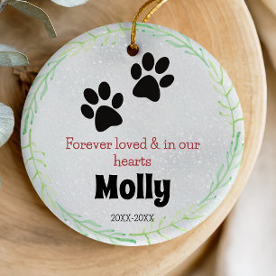 Dog or cat memorial paws green wreath ceramic ornament