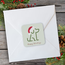 Dog Outline with Santa Hat Classic Square Sticker