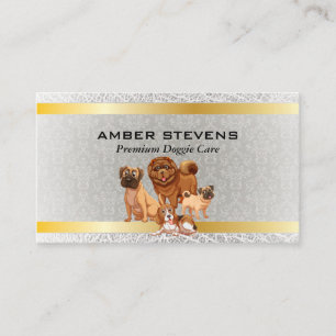 Dog Pack   Animal Services   Gold Damask Pattern Business Card