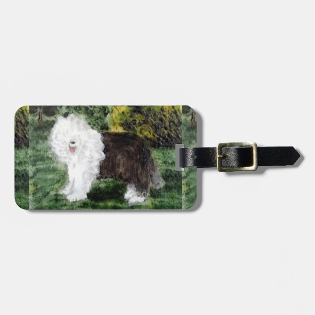 Dog Painting Old English Sheepdog Luggage Tag (Front Horizontal)