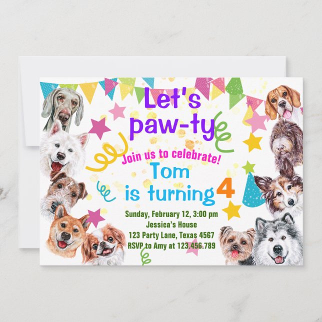 Dog party birthday  invitation (Front)
