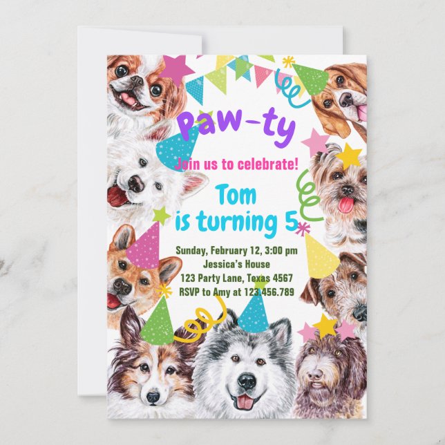 Dog party birthday  invitation (Front)
