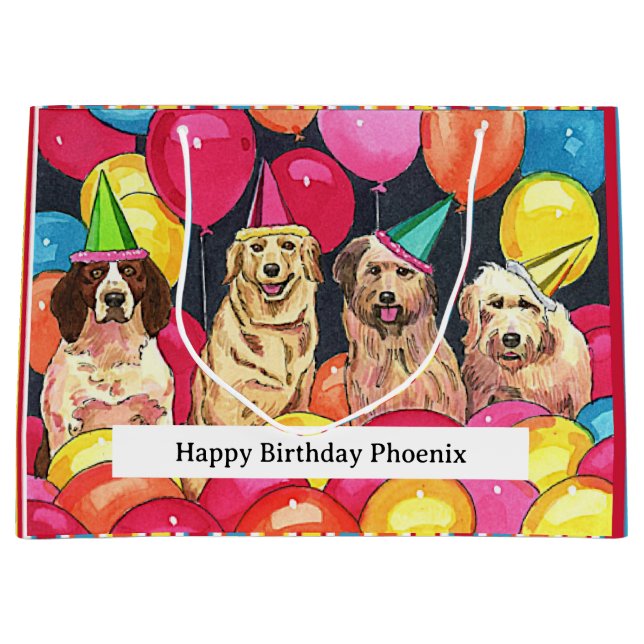 Dog Party Colourful Stripes Personalized Large Gift Bag (Front)