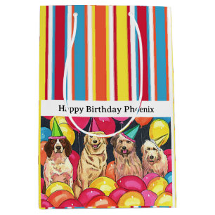 Dog Party Colourful Stripes Personalized Medium Gift Bag