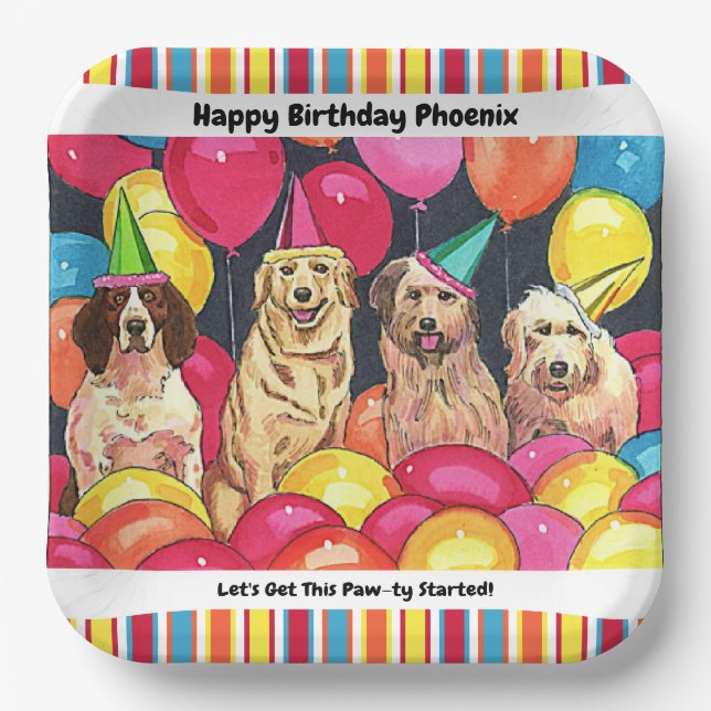 Dog Party Let's Get This Pawty Started Personalize Paper Plate (Front)