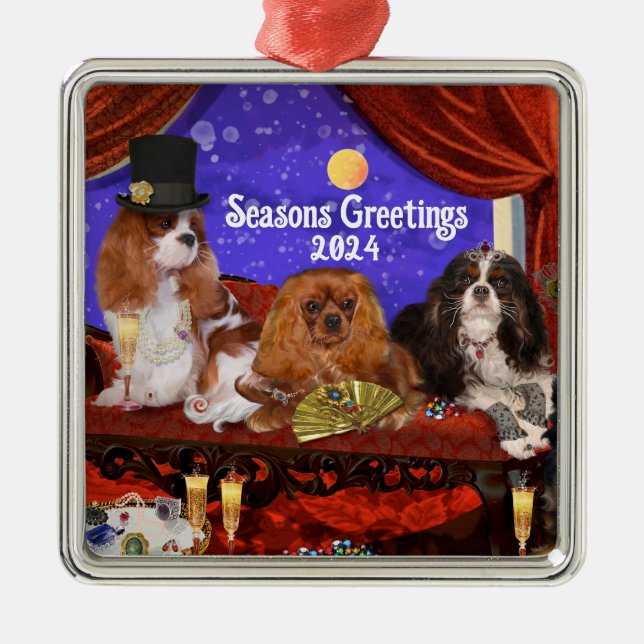 Dog Party Ornament, King Charles Cavalier Spaniels Metal Ornament (Front)