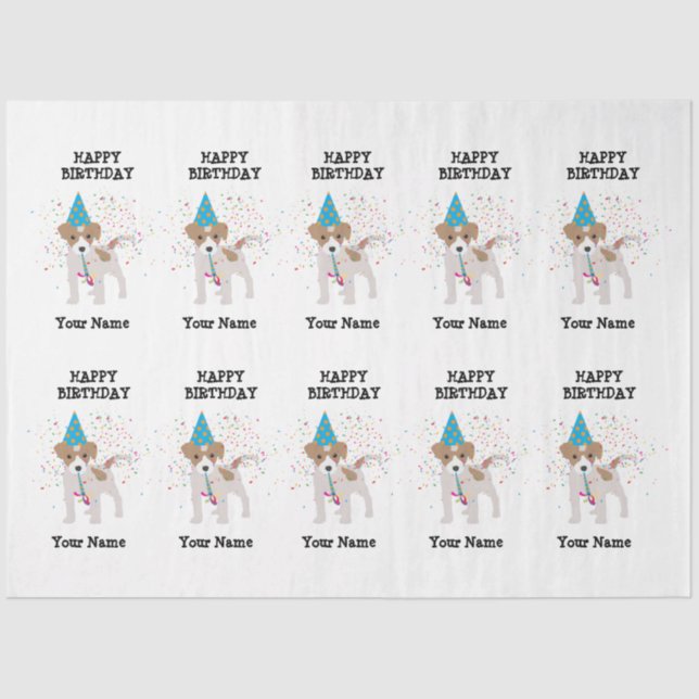 Dog Partying - Animals at Birthday Party Name Tissue Paper (Front)