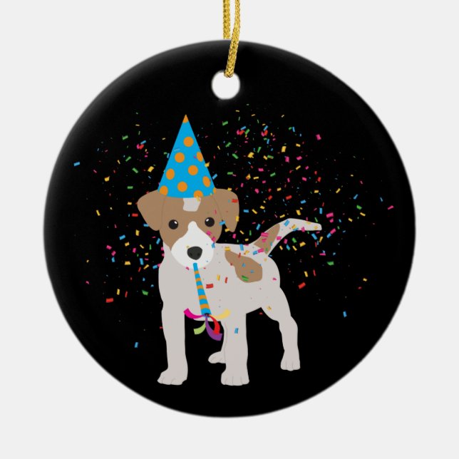 Dog Partying - Animals Puppy Having a Party Ceramic Ornament (Front)